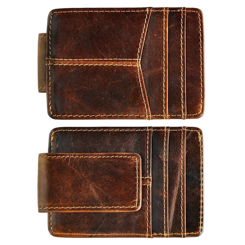 6220 Rfid Blocking Cowhide Money Clip Credit Card Case Handy Slim Wallet